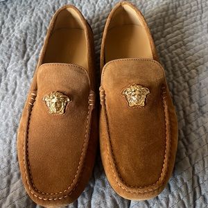 Authentic Versace dark toffee oro suede loafers men’s size 10